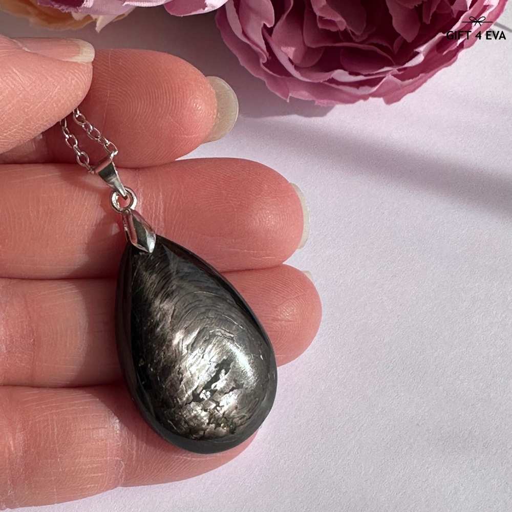 Hypersthene Tear Drop Pendant Necklace