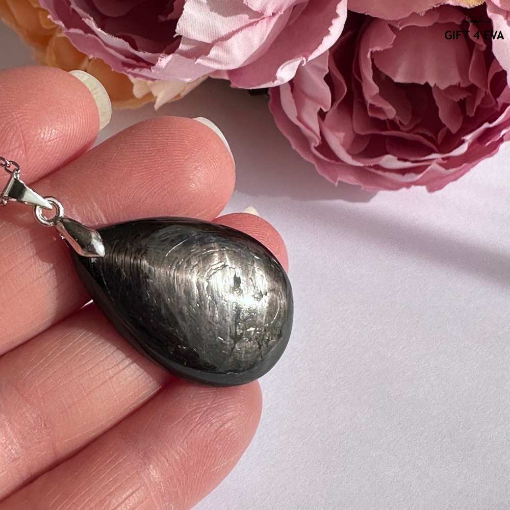 Hypersthene Tear Drop Pendant Necklace