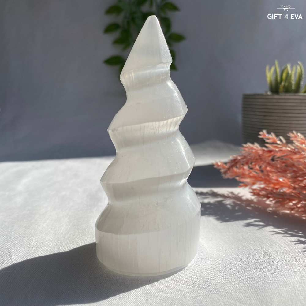 Selenite Spiral Tower - Small