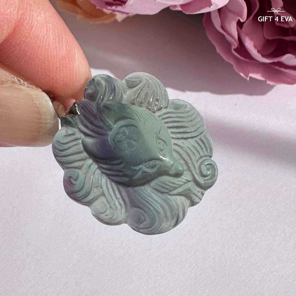Fluorite 9 Tails Fox Pendant Necklace C